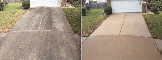 Before: Dirty concrete driveway with oil stains